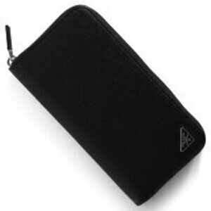 Prada Saffiano Triangle Long Wallet Triangular Logo Plate Black